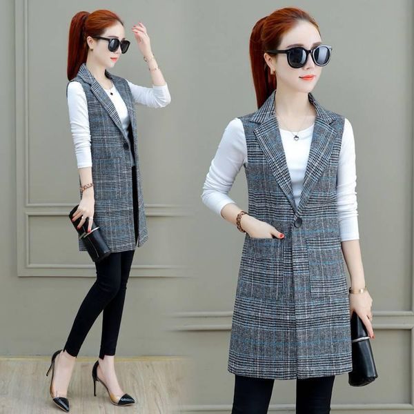 women's vests spring autumn plaid waistcoat jacket korean fashion lapel slim sleeveless long coat plus size 6xl pocket casual vest top, Black;white
women's vests spring autumn plaid waistcoat jacket korean fashion lapel slim sleeveless long coat plus size 6xl pocket casual vest top, Black;white