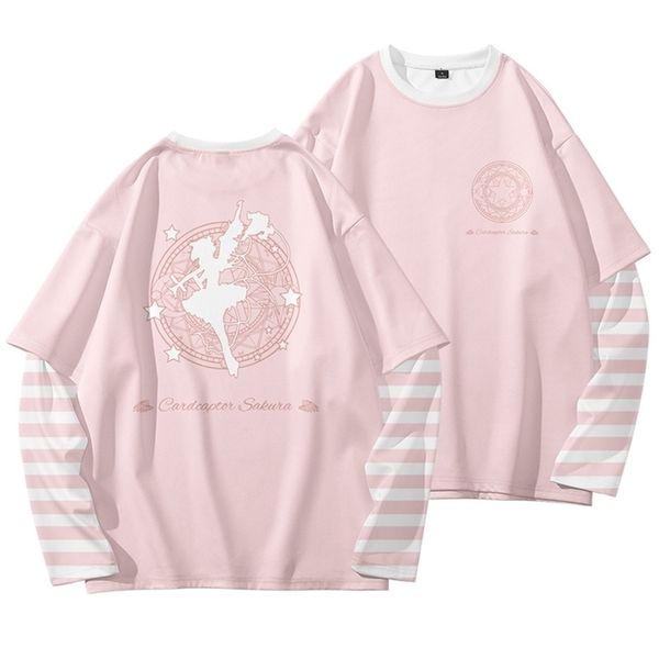 cute lolita pink fake 2 pieces striped long sleeve t shirts card captor sakura patchwork t-shirt otaku anime loose tees 210714, White;black
cute lolita pink fake 2 pieces striped long sleeve t shirts card captor sakura patchwork t-shirt otaku anime loose tees 210714, White;black