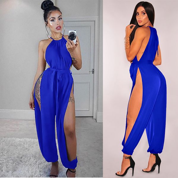 high slit loose jumpsuit sleeveless halter overalls with sashes one piece outfit women club outfits summer spring clothesing, Black;white
high slit loose jumpsuit sleeveless halter overalls with sashes one piece outfit women club outfits summer spring clothesing, Black;white