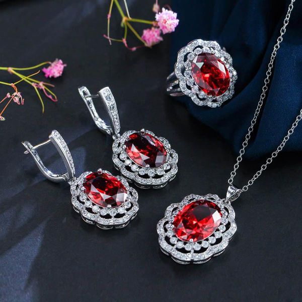 earrings & necklace bilincolor fashion red cz bridal wedding ,earring and ring jewlery sets for women, Silver
earrings & necklace bilincolor fashion red cz bridal wedding ,earring and ring jewlery sets for women, Silver