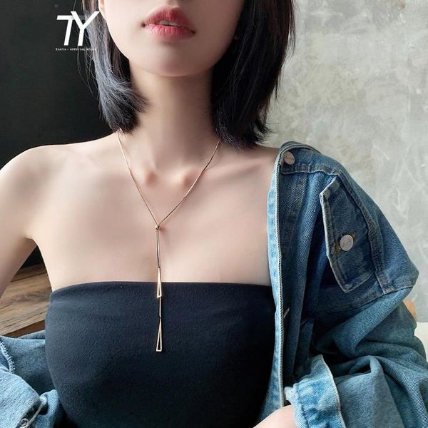 pendant necklaces 2021 titanium steel colorless long women's necklace classic tassel chain korean jewelry exquisite neck for girls, Silver 
pendant necklaces 2021 titanium steel colorless long women's necklace classic tassel chain korean jewelry exquisite neck for girls, Silver