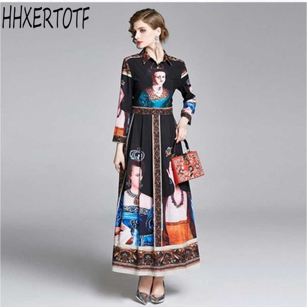 spring fashion designer vintage queen print maxi dres turn down collar high waist elegant 210531, Black;gray
spring fashion designer vintage queen print maxi dres turn down collar high waist elegant 210531, Black;gray