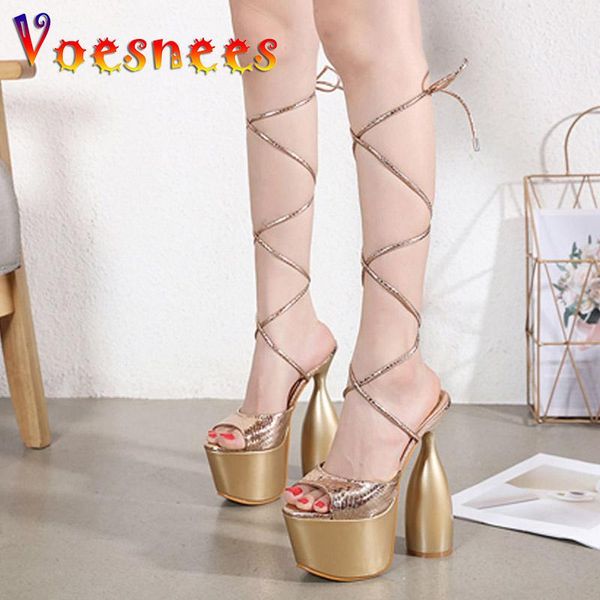 sandals voesnees model catwalk fashion round heel elegant women shoes ankle lace up platform 17cm club lady champagne color, Black
sandals voesnees model catwalk fashion round heel elegant women shoes ankle lace up platform 17cm club lady champagne color, Black
