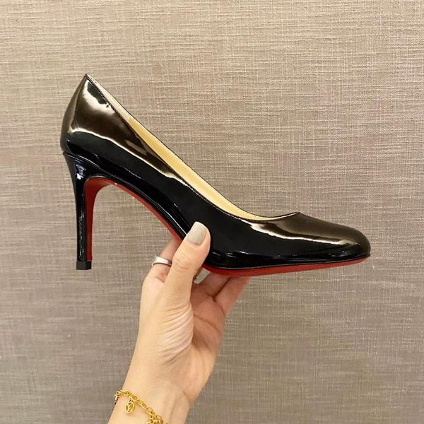dress shoes women's patent leather high heels small round head single, Black 
dress shoes women's patent leather high heels small round head single, Black