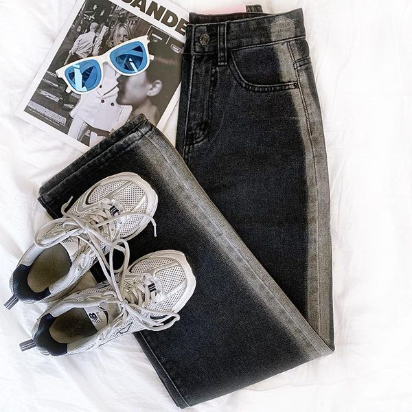 women's jeans vintage two side color contrast baggy women gradient high waist loose thin straight autumn streetwear denim trousers, Blue
women's jeans vintage two side color contrast baggy women gradient high waist loose thin straight autumn streetwear denim trousers, Blue
