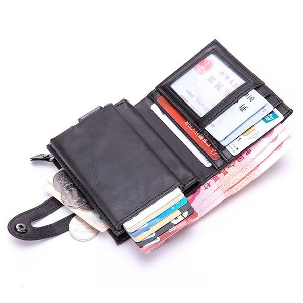 card holders 2021 fashion holder pu leather rfid double box mini wallet retro business metal travel, Brown;gray
card holders 2021 fashion holder pu leather rfid double box mini wallet retro business metal travel, Brown;gray
