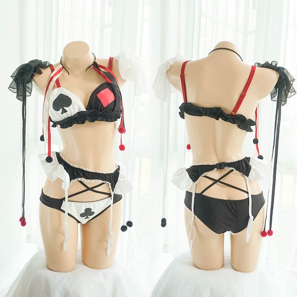 5pcs japanese cosplay costumes womens clown poker ruffle lace lingerie set kawaii circus girl underwear bra panties set, Red;black
5pcs japanese cosplay costumes womens clown poker ruffle lace lingerie set kawaii circus girl underwear bra panties set, Red;black