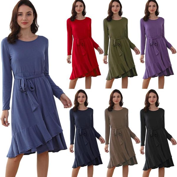 casual dresses women's a line ruffle bandage mid dress spring and autumn fashion o neck long sleeve solid slim high waist ladies, Black;gray
casual dresses women's a line ruffle bandage mid dress spring and autumn fashion o neck long sleeve solid slim high waist ladies, Black;gray