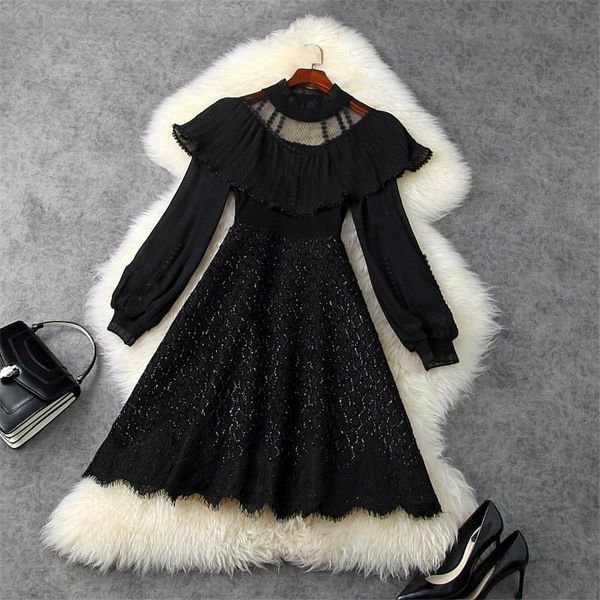 casual dresses runway designers elegant ruffle patchwork knitting party dress black festa women clothes autumn winter vestidos, Black;gray
casual dresses runway designers elegant ruffle patchwork knitting party dress black festa women clothes autumn winter vestidos, Black;gray