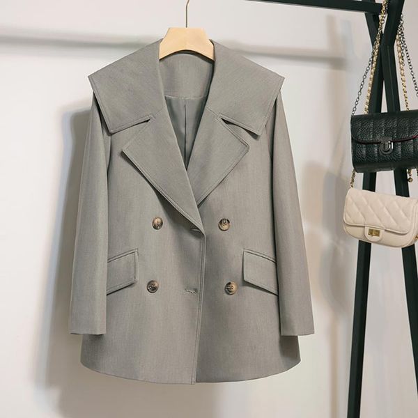 women's suits & blazers fashion sailor collar grey big button up female blazer office lady elegant with pocket loose women spring autum, White;black
women's suits & blazers fashion sailor collar grey big button up female blazer office lady elegant with pocket loose women spring autum, White;black