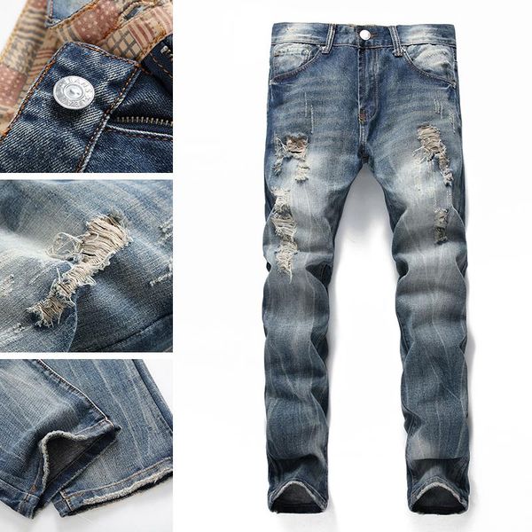 men's jeans autumn slim feet trendy brand european and american youth high-end simple trousers, Blue
men's jeans autumn slim feet trendy brand european and american youth high-end simple trousers, Blue