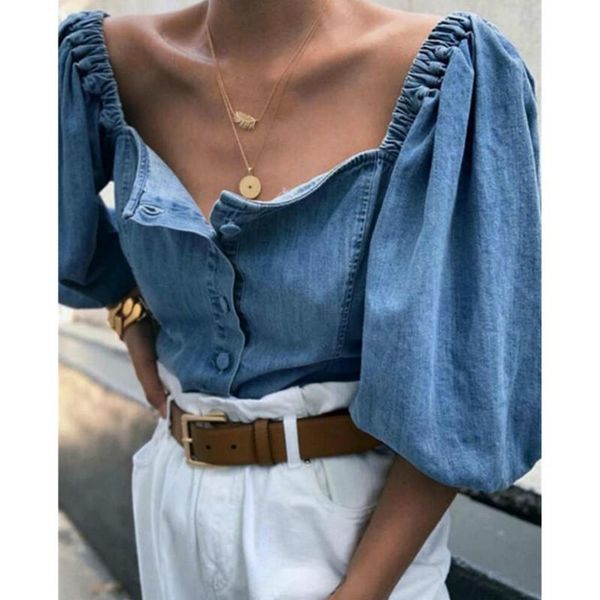 women's blouses & shirts summer fshion blouse for women off shoulder short lantern sleeve top, White
women's blouses & shirts summer fshion blouse for women off shoulder short lantern sleeve top, White