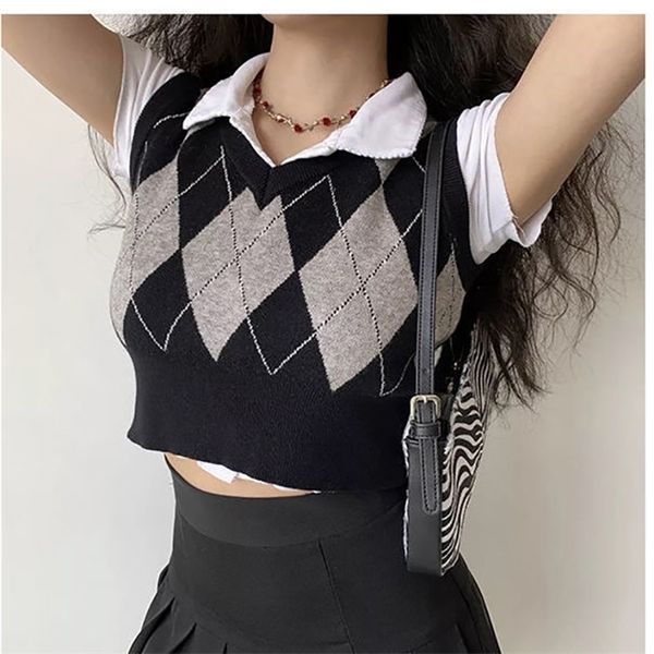 sllsky vintage argyle plaid sweater vest women v-neck female sleeveless tank jumper ladies short spring knitting pullovers, Black;white
sllsky vintage argyle plaid sweater vest women v-neck female sleeveless tank jumper ladies short spring knitting pullovers, Black;white