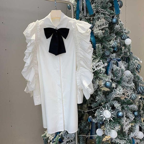 casual dresses spring women's fashion cotton white shirt dress france style elegant bowtie flying sleeve b192, Black;gray
casual dresses spring women's fashion cotton white shirt dress france style elegant bowtie flying sleeve b192, Black;gray