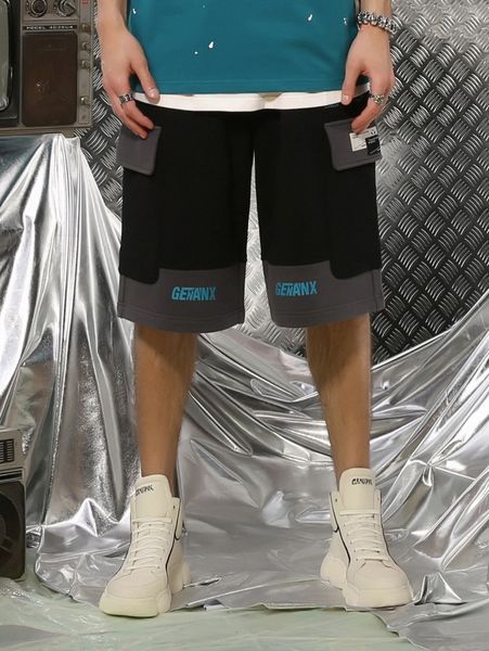 men flap pocket track shorts 00dc#, Black