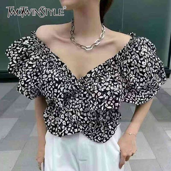 black casual shirt for women v neck puff short sleeve hit color loose blouses female summer clothing style 210524, White
black casual shirt for women v neck puff short sleeve hit color loose blouses female summer clothing style 210524, White