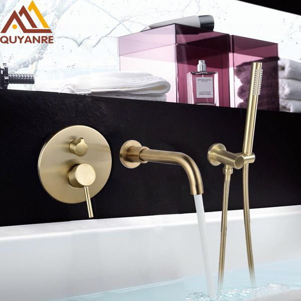 quyanre brushed gold bathtub shower faucet wall mount 360 rotation spout shower brass handshower bathroom system tap
quyanre brushed gold bathtub shower faucet wall mount 360 rotation spout shower brass handshower bathroom system tap