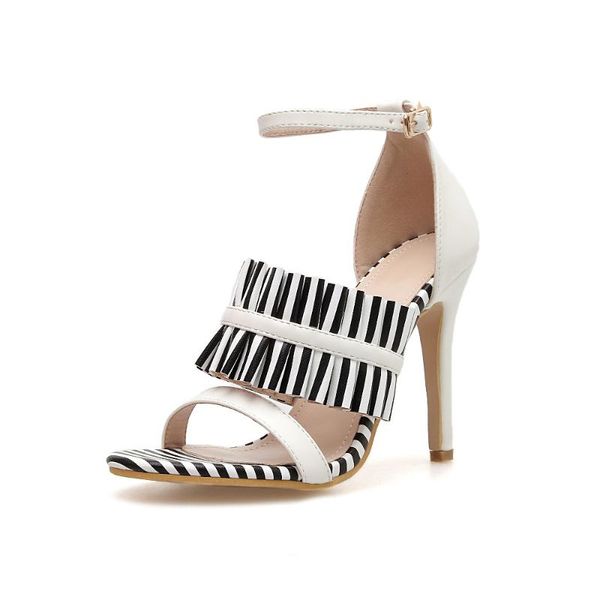 dress shoes fashion summer black and white striped ladies extravagant party high thin heels women's peep toe buckle
dress shoes fashion summer black and white striped ladies extravagant party high thin heels women's peep toe buckle