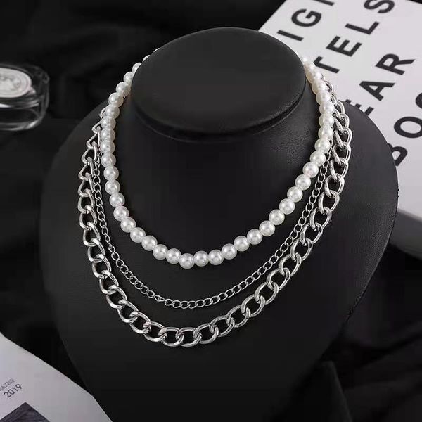chains fashion european american exaggerated necklace multilayer thick chain pearl personality metal accessories, Silver
chains fashion european american exaggerated necklace multilayer thick chain pearl personality metal accessories, Silver