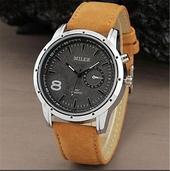 wristwatches miler men watches fashion military sports leather band quartz mens horloge heren relogio masculino, Slivery;brown
wristwatches miler men watches fashion military sports leather band quartz mens horloge heren relogio masculino, Slivery;brown