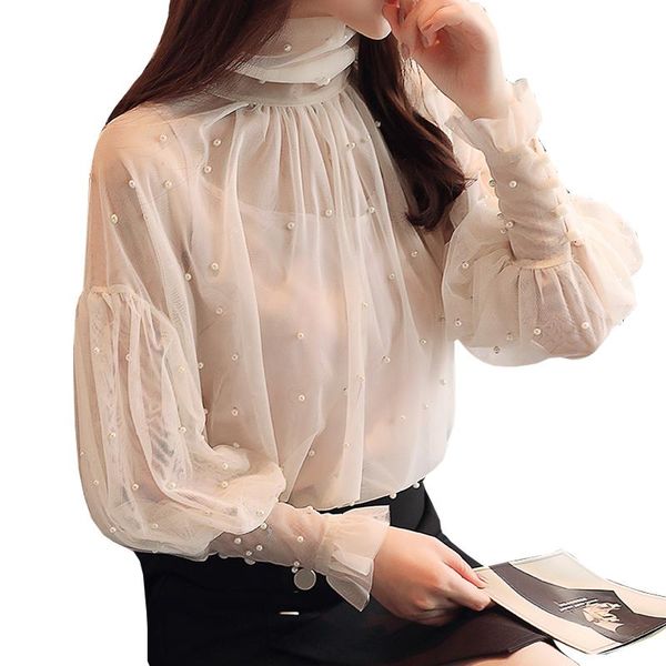 beading fashion blouse lace chiffon long lantern sleeve causal shirts plus size femme blusas femininas women's blouses &, White 
beading fashion blouse lace chiffon long lantern sleeve causal shirts plus size femme blusas femininas women's blouses &, White
