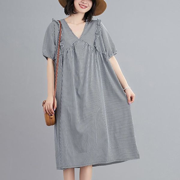 

maternity dresses summer clothes pregnancy fashion dress plaid loose plus size v-neck short sleeve pregnant, White
