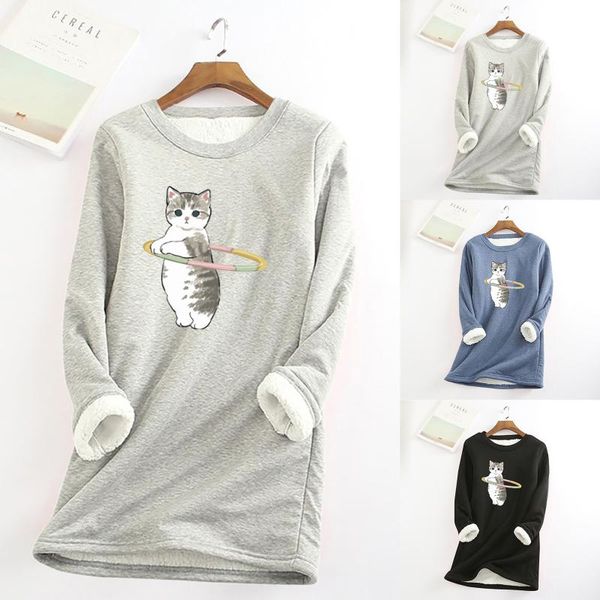 women's hoodies & sweatshirts women thick fleece cat printing blouses winter female sweatshirt warm o-neck long sleeve plush natal, Black
women's hoodies & sweatshirts women thick fleece cat printing blouses winter female sweatshirt warm o-neck long sleeve plush natal, Black