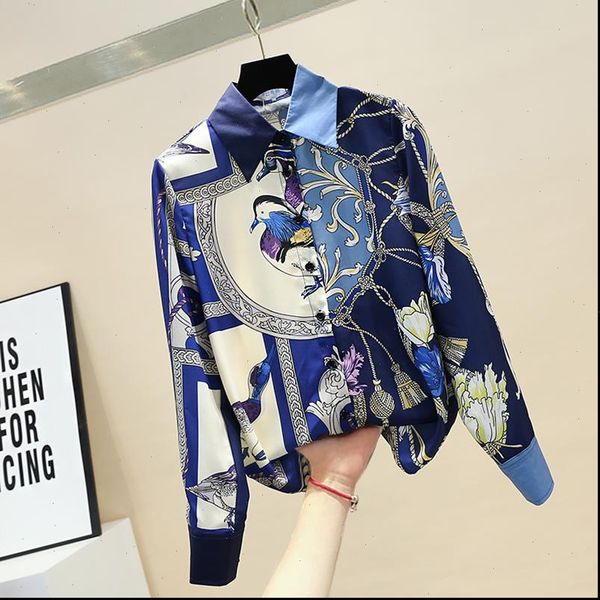 women blouses spring autumn womens printed shirt korean retro contrast female office lady turn down collar long sleeved gd488, White
women blouses spring autumn womens printed shirt korean retro contrast female office lady turn down collar long sleeved gd488, White