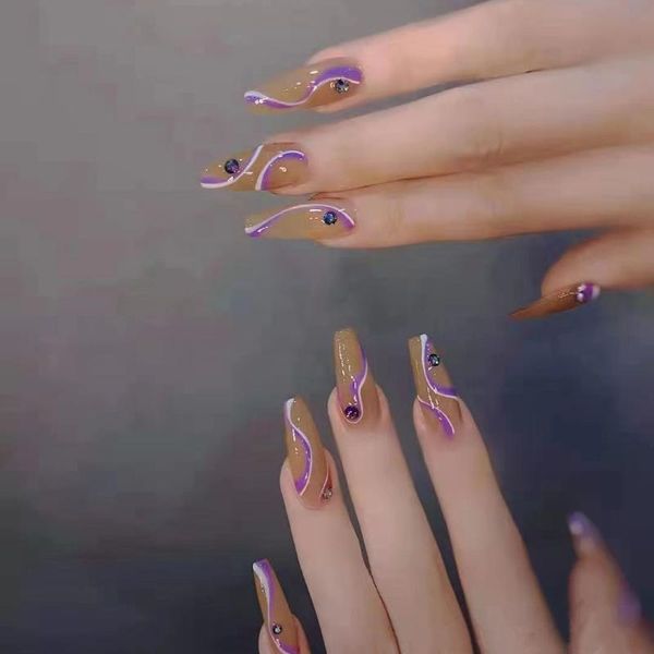 false nails 24pcs detachable purple wavy coffin wearable ballerina fake full cover with design artificial nail tips, Red;gold
false nails 24pcs detachable purple wavy coffin wearable ballerina fake full cover with design artificial nail tips, Red;gold