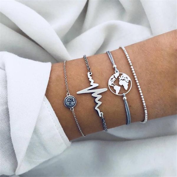 charm bracelets 4pcs\set bohemian korean cute map ocean beaded bracelet sets women handmade electrocardiogram link chain jewelry, Golden;silver
charm bracelets 4pcs\set bohemian korean cute map ocean beaded bracelet sets women handmade electrocardiogram link chain jewelry, Golden;silver