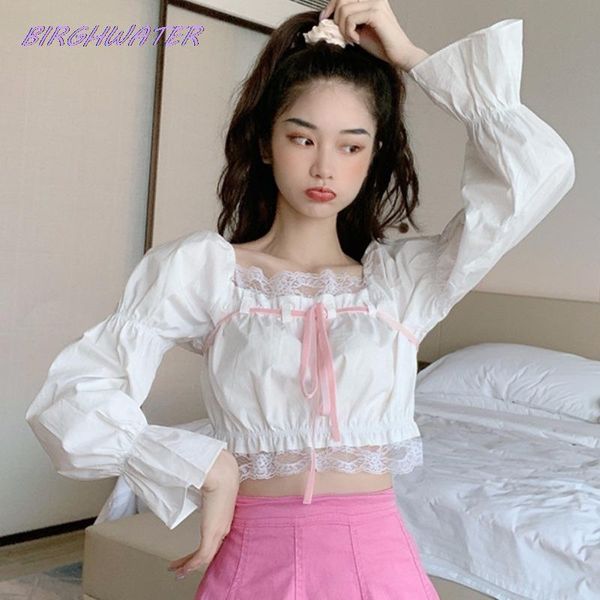 women's blouses & shirts women lace summer cute shirt for sweet girl korean square collar long sleeve loose short with ribbons, White
women's blouses & shirts women lace summer cute shirt for sweet girl korean square collar long sleeve loose short with ribbons, White
