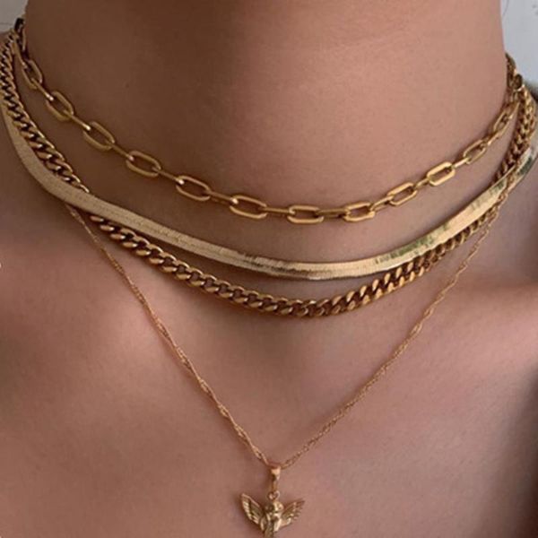 pendant necklaces 2021 punk necklace for women multilayer snake bone chain four-layer gold angel gift jewelry, Silver
pendant necklaces 2021 punk necklace for women multilayer snake bone chain four-layer gold angel gift jewelry, Silver