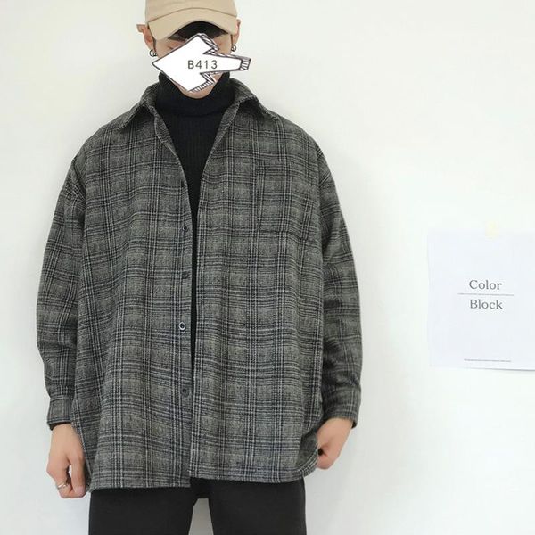 men's casual shirts 2021 spring plaid shirt loose long-sleeved lapel korean version plus size trend camisas para hombre, White;black
men's casual shirts 2021 spring plaid shirt loose long-sleeved lapel korean version plus size trend camisas para hombre, White;black