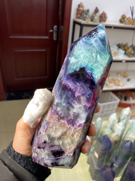decorative objects & figurines a large natural colored fluorite crystal point wand 1300-1400g
decorative objects & figurines a large natural colored fluorite crystal point wand 1300-1400g