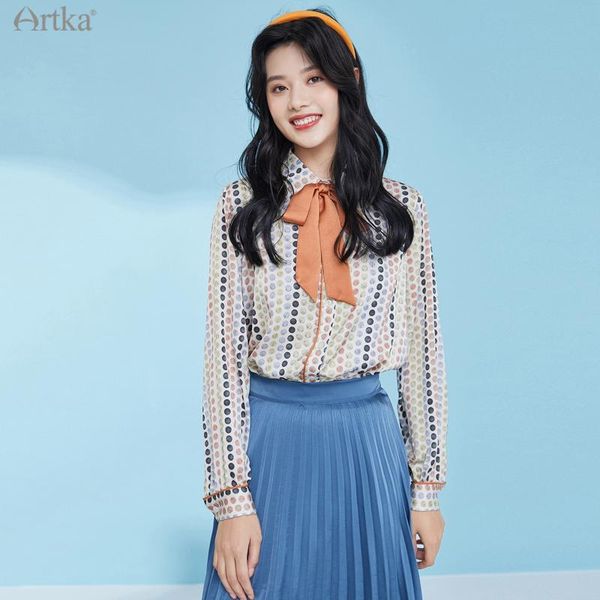 women's blouses & shirts artka 2021 spring women blouse elegant vintage dot print bow long sleeve loose soft chiffon shirt sa22021c, White
women's blouses & shirts artka 2021 spring women blouse elegant vintage dot print bow long sleeve loose soft chiffon shirt sa22021c, White
