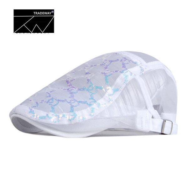 berets white hat female summer hollow mesh breathable korean edition color sined duck british vintage beret 2021, Blue;gray 
berets white hat female summer hollow mesh breathable korean edition color sined duck british vintage beret 2021, Blue;gray
