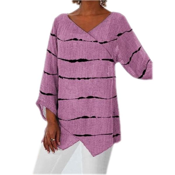 women's t-shirt v-neck cotton leprosy striped long sleeve cross irregular vintage fashion casual women clothing, White
women's t-shirt v-neck cotton leprosy striped long sleeve cross irregular vintage fashion casual women clothing, White