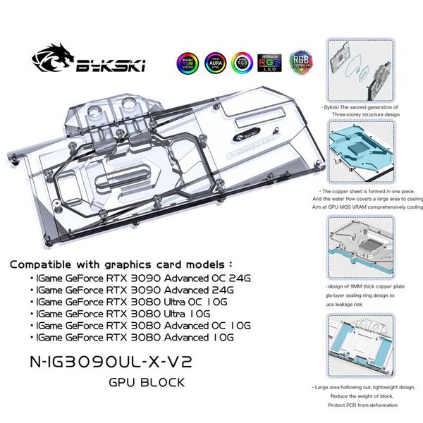 bykski 3080 3090 gpu water cooling block for colorful igame rtx ultra oc 10g, cooler liquid cooling, n-ig3090ul-x-v2 fans & coolings
bykski 3080 3090 gpu water cooling block for colorful igame rtx ultra oc 10g, cooler liquid cooling, n-ig3090ul-x-v2 fans & coolings