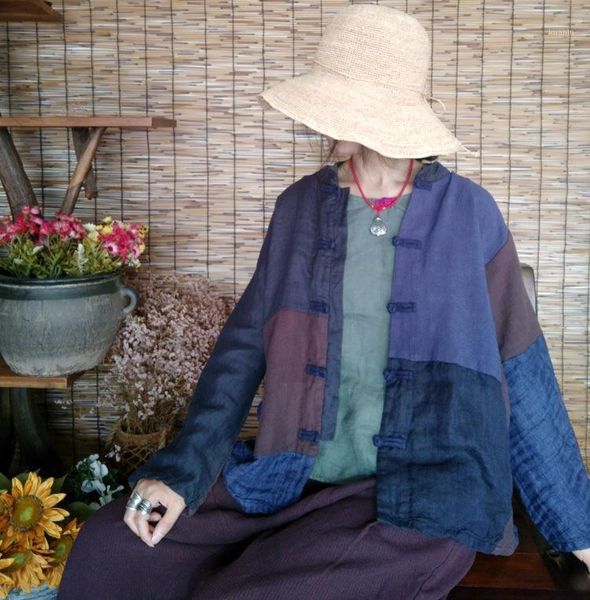 women linen patchwork contrast color jacket coat outwear vintage ladies flax loose overcoat 2021 autumn spring women's jackets, Black;brown
women linen patchwork contrast color jacket coat outwear vintage ladies flax loose overcoat 2021 autumn spring women's jackets, Black;brown