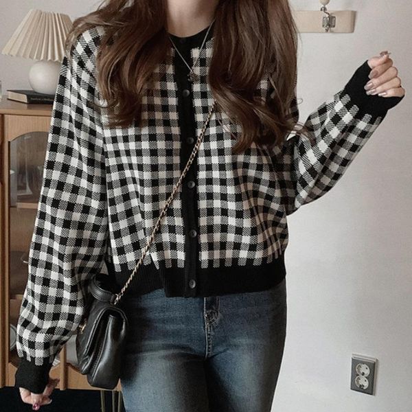 women's knits & tees 2021 spring korean chic short plaid sweater cardigan women loose wild long-sleeved coat, White
women's knits & tees 2021 spring korean chic short plaid sweater cardigan women loose wild long-sleeved coat, White