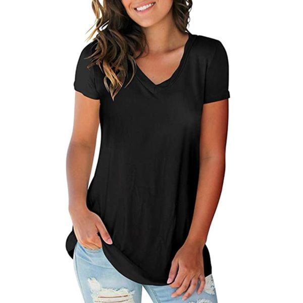 women's t-shirt summer women t shirt solid color v neck shirts short sleeve rounded hem long casual party wear tee fashion, White
women's t-shirt summer women t shirt solid color v neck shirts short sleeve rounded hem long casual party wear tee fashion, White
