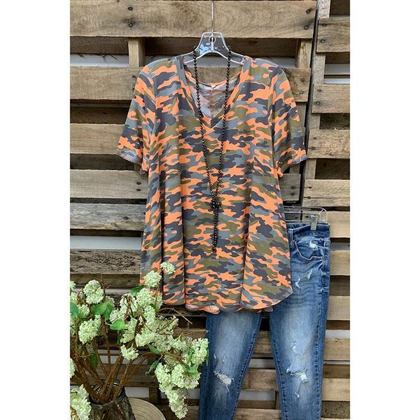 women's t-shirt spring summer printed camouflage round neck short sleeve shirt, White
women's t-shirt spring summer printed camouflage round neck short sleeve shirt, White