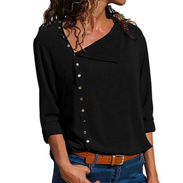 women's blouses & shirts half turn down lapel buttons irregular long sleeves blouse women shirt autumn yellow female, White
women's blouses & shirts half turn down lapel buttons irregular long sleeves blouse women shirt autumn yellow female, White