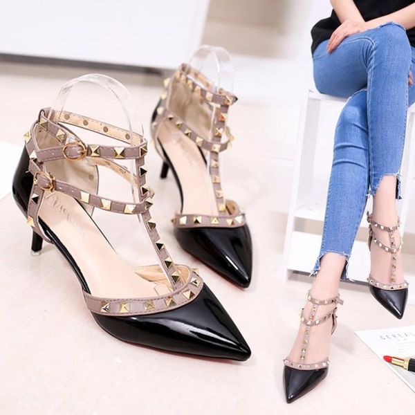 dress shoes pointed high-heeled small patent leather rivet high heels wedding pumps women sandals, Black
dress shoes pointed high-heeled small patent leather rivet high heels wedding pumps women sandals, Black