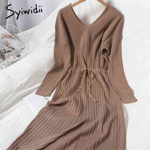 fashion high waist knitted dresses women bow lace up long sleeve v-neck a-line solid black clothing winter korean 210607, Black;gray
fashion high waist knitted dresses women bow lace up long sleeve v-neck a-line solid black clothing winter korean 210607, Black;gray