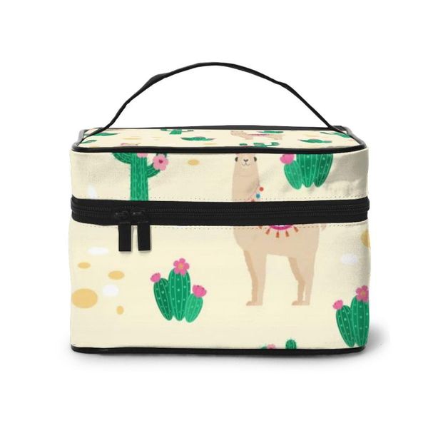 women makeup bags cosmetic bag toiletries organizer travel storage desert alpaca and cactus flower & cases