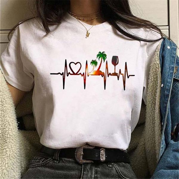 women's t-shirt funny women heartbeat short sleeve wine print t shirts ladies cartoon womens graphic tees female tumblr, White
women's t-shirt funny women heartbeat short sleeve wine print t shirts ladies cartoon womens graphic tees female tumblr, White