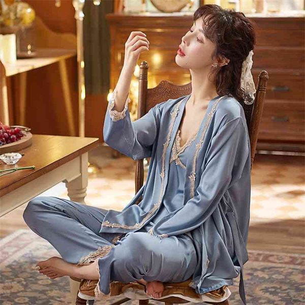 women's sleepwear 3pcs pajamas suit women satin sleep set long sleeve nightwear home clothing spring autumn lady pyjamas inti, Black;red
women's sleepwear 3pcs pajamas suit women satin sleep set long sleeve nightwear home clothing spring autumn lady pyjamas inti, Black;red