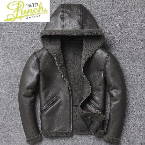 men's leather & faux winter hooded original ecological integrated sheepskin brief paragraph with thick fur coat, Black
men's leather & faux winter hooded original ecological integrated sheepskin brief paragraph with thick fur coat, Black