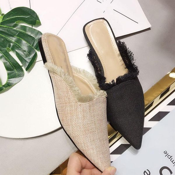 women slippers weave pointed toe female flat shoes tassel woman summer fashion solid ladies footwear, Black
women slippers weave pointed toe female flat shoes tassel woman summer fashion solid ladies footwear, Black